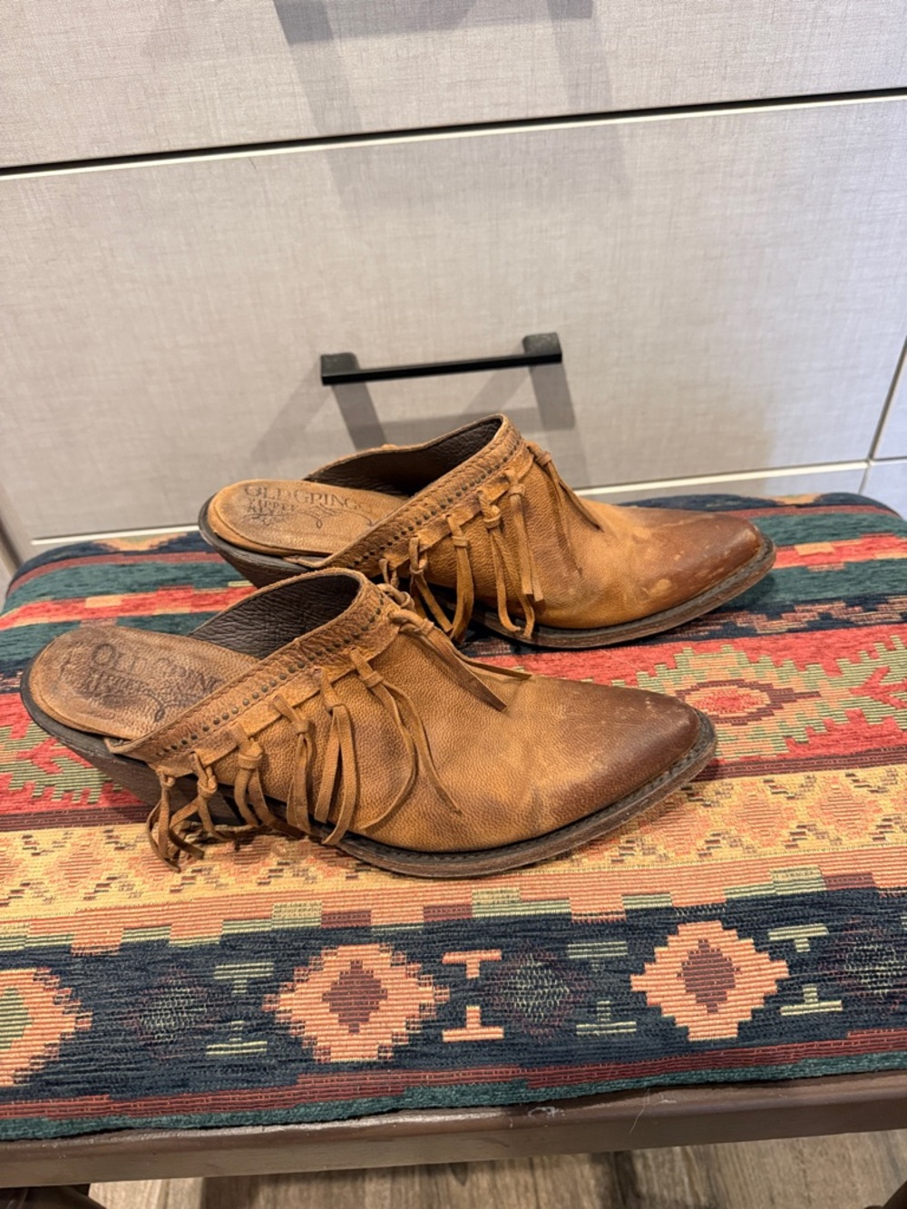 Old Gringo Brown Leather Fringe Mule Slides